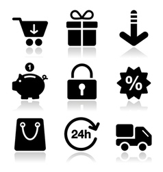 Shopping on internet black icons set with shadow vector image