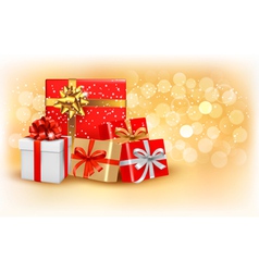 Christmas gold background with gift box and vector image