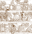Seamless shelves with witch paraphernalia vector image