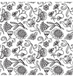 Floral black and white seamless pattern vector image