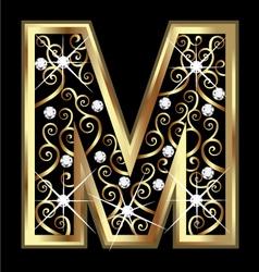 M gold letter with swirly ornaments vector image