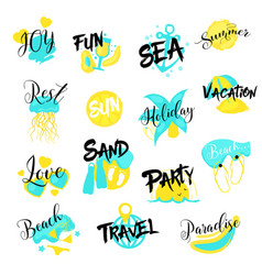 Summer vacations hand drawn logo set sea holidays vector image