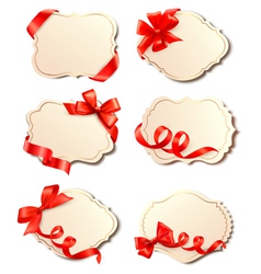 Set of beautiful cards with red gift bows with vector image
