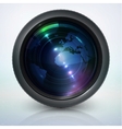 Camera lens with globe vector image