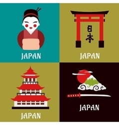 Japanese culture and religious flat icons Japanese culture and religious flat icons vector image