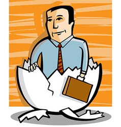 Businessman comes out of an egg vector image