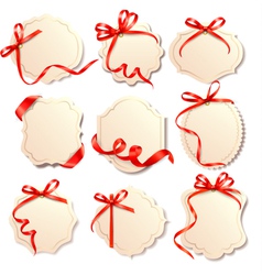 Set of beautiful cards with red gift bows with vector image