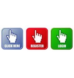 Buttons - click here register and login vector image