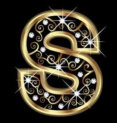 S gold letter with swirly ornaments vector image