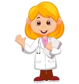 Cute little female doctor cartoon waving hand vector image