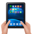 Hands holding digital tablet computer vector image