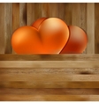 Two hearts on brown wooden background EPS8 vector image