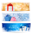 Three christmas banners with gift boxes vector image