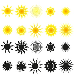 Set of sun in yellow and black vector image