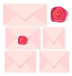 Set of pink letters with romantic wax seal vector image