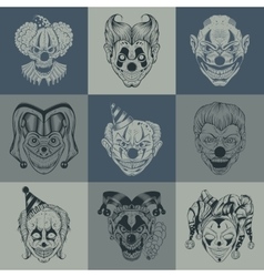 Set of nine images with painted fantastic scary vector image