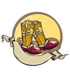 Cowboy wild west boots and rope frame vector image