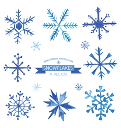 Set of Snowflakes - hand drawn in Watercolor vector image