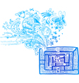 Blue maze with doodles vector image