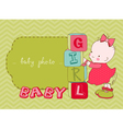 Baby girl arrival card with photo frame in vector image