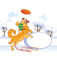 Card Design with Retriever Catching Disc in Jump vector image