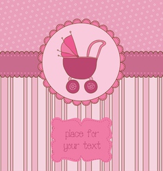 Baby girl arrival card with photo frame and place vector image
