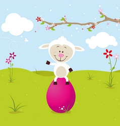 Lovely sheep with big pink egg vector image