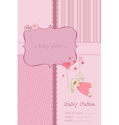 Baby girl arrival card with photo frame and place vector image