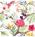 Watercolor tropical floral pattern vector image