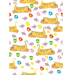 Seamless background with orange cat and pink mouse vector image