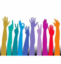 Hands of all races rainbow vector image