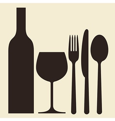 Bottle wineglass and cutlery vector image