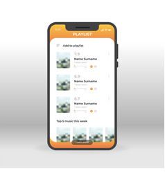 orange playlist ui ux gui screen for mobile apps vector image vector image