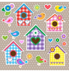 Birdhousesbirds and flowers vector image