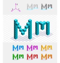 Isometric font from the cubes Letter M vector image