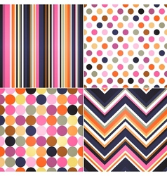 Seamless retro stripes zig zag and polka dots bac vector image