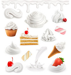 Whipped cream milk ice cream cake cupcake candy Whipped cream milk ice cream cake cupcake candy vector image