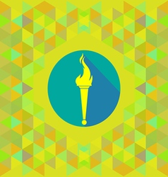 Abstract yellow burning torch on blue circle over vector image