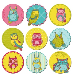 Scrapbook Design Elements - Tags with Cute Owls vector image