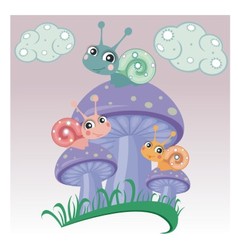A little snails on mushrooms vector image