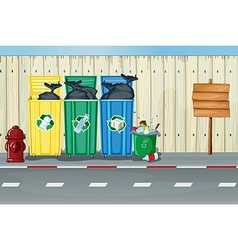 Dustbins a fire hydrant and a notice board vector image