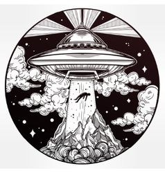 Alien spaceship abduction UFO art vector image