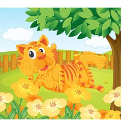 A tiger in the fenced garden vector image