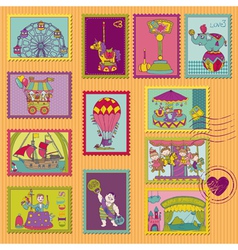 Funny Circus Postage Stamps vector image