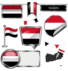 Glossy icons with flag of yemen Glossy icons with flag of yemen vector image