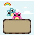 Owls express love on the rainbow background vector image