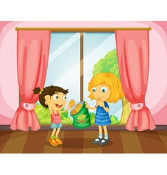 Girls eating cookies in room vector image