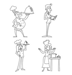Lineart male and female chief cook waiter garcon vector image