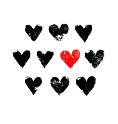 Black white and red grunge hearts print vector image