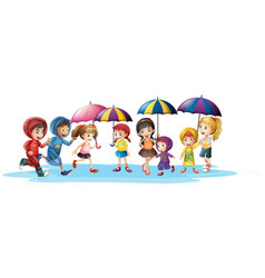 Kids in raincoats and umbrella Kids in raincoats and umbrella vector image